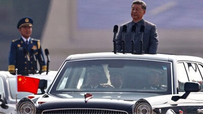 Chinese President Xi Jinping stands in a car to review the troops during a military parade to mark the 80th anniversary of the end of World War Two, in Beijing, China, September 3, 2025. File Image: Reuters