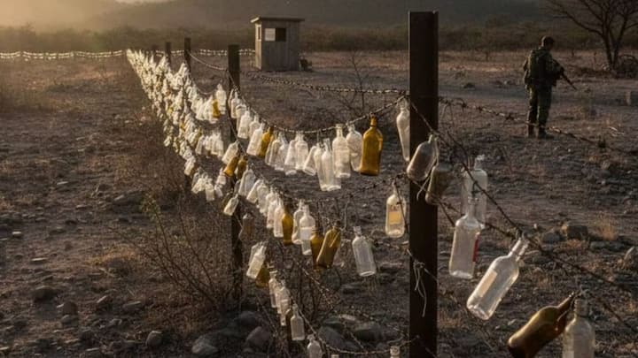 Why are glass bottles hanging on the India-Pakistan border?