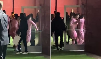 Luis Suarez was seen stopping Messi from entering the locker room. Image: FB-ESPNDeportes