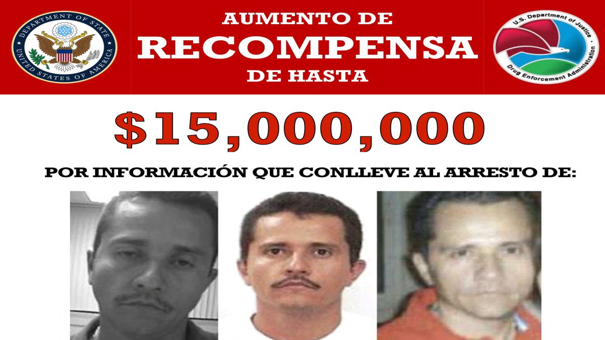 Mexican drug lord Nemesio Oseguera Cervantes, also known as El Mencho, appears in a Spanish-language wanted poster with undated photographs on the US Department of State website, with a $15 million reward offered for information leading to his arrest. Mexico's defence ministry said a shootout in the western state of Jalisco left Oseguera seriously injured and he died during an air transfer to Mexico City. US State Department/Reuters Mexican drug lord Nemesio Oseguera Cervantes, also known as El Mencho, appears in a Spanish-language wanted poster with undated photographs on the US Department of State website, with a $15 million reward offered for information leading to his arrest. Mexico's defence ministry said a shootout in the western state of Jalisco left Oseguera seriously injured and he died during an air transfer to Mexico City. US State Department/Reuters