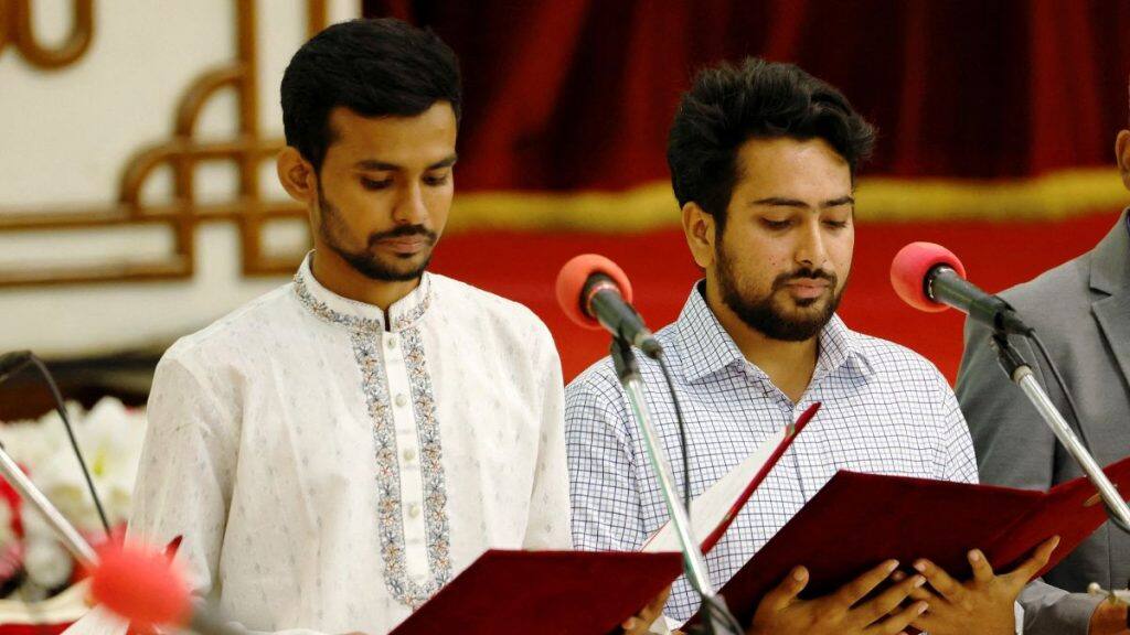 Asif Mahmud (L) and Nahid Islam (R), two student leaders are sworn in as the advisors of the newly formed interim government, at the Bangabhaban, in Dhaka, Bangladesh, August 8, 2024. File Image/Reuters