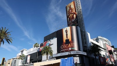 Oscars billboards are seen as preparations are made ahead of the 98th Annual Academy Awards in Hollywood, California, on March 13, 2026. AFP