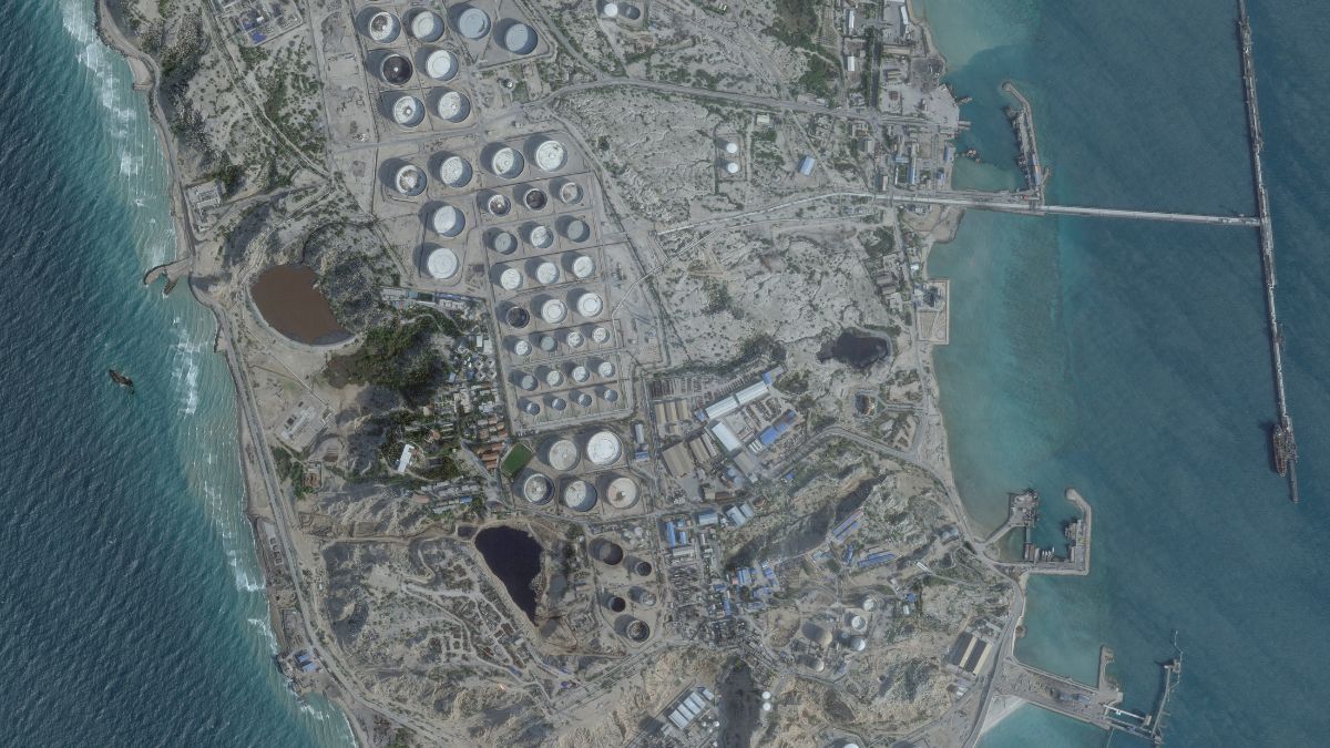 A satellite image shows an oil terminal at Kharg Island, Iran, February 25, 2026. 2026 Planet Labs PBC/Handout via Reuters (File Photo) A satellite image shows an oil terminal at Kharg Island, Iran, February 25, 2026. 2026 Planet Labs PBC/Handout via Reuters (File Photo)