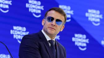 France's President Emmanuel Macron wears sunglasses as he attends the 56th annual World Economic Forum (WEF) meeting in Davos, Switzerland, January 20, 2026. File image/Reuters