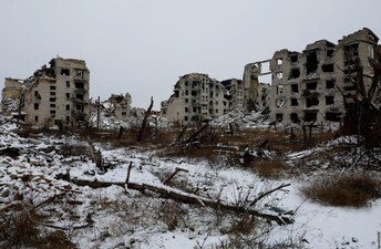 The ruins of residential buildings in the abandoned town of Marinka (Maryinka), which was destroyed in the course of Russia-Ukraine conflict in the Donetsk region, a Russian-controlled area of Ukraine. File image/Reuters