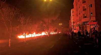 Fire burns along Tehran's Koohsar Boulevard, Iran, in this screengrab from video obtained from social media and released on March 8, 2026, amid the US-Israeli conflict with Iran. Reuters