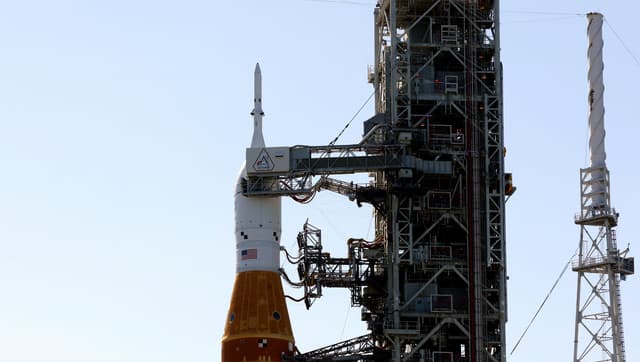 The Orion crew capsule sits atop Nasa's next-generation moon rocket, the Space Launch System (SLS). Reuters