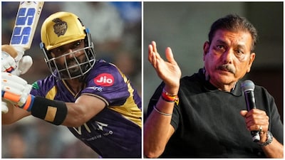Ravi Shastri was all praise for Ajinkya Rahane after the KKR captain brought up his half-century in 27 balls during the IPL 2026 match against MI in Mumbai. Image credit: AP/PTI