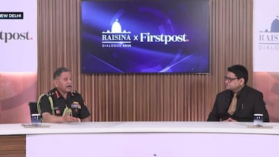 General Upendra Dwivedi, Chief of the Army Staff, speaks in an interview with Harsh V Pant in an interview on the sidelines of the Raisina Dialogue 2026 at Delhi. (Photo: Firstpost) 