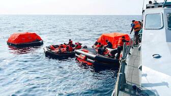 Sri Lanka Navy personnel assist Iranian sailors during a rescue operation after responding to a distress call from their vessel, the Iranian military ship, IRIS Dena, while at sea within Sri Lanka’s maritime search and rescue region, in Indian Ocean, Sri Lanka, March 4, 2026. Reuters File