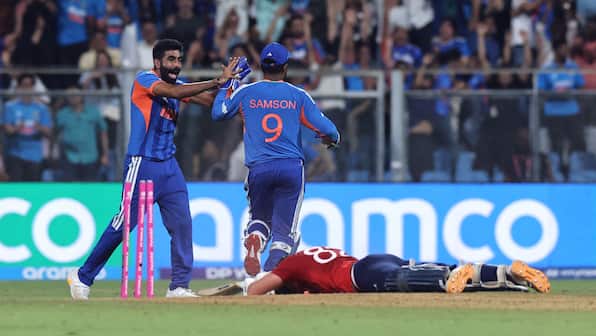 Jasprit Bumrah and Sanju Samson celebrating a wicket