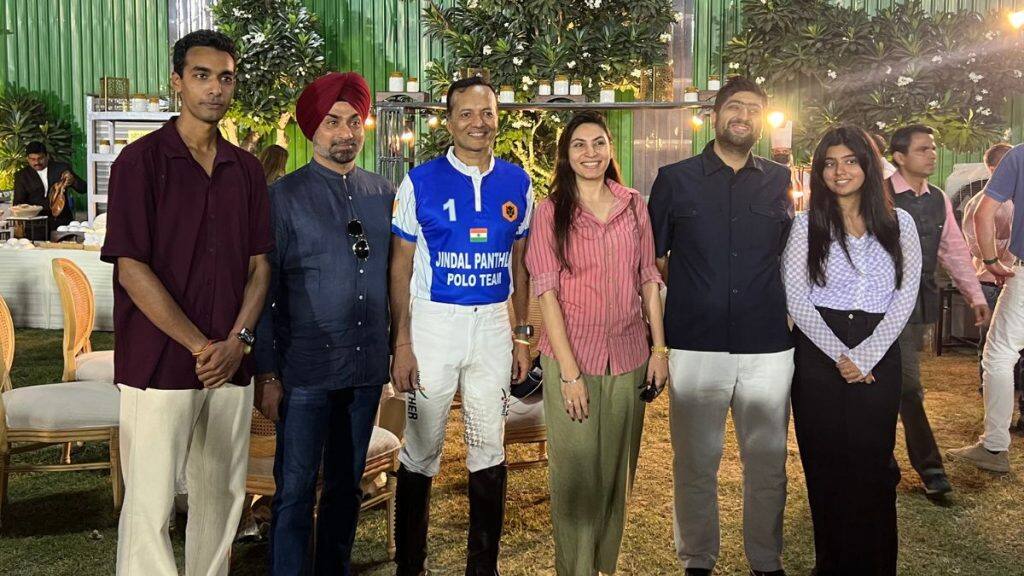 A few members of the team at La Polo pose with Naveen Jindal (in blue), vice president of the Indian Polo Association, after a polo match at the Jindal Polo Estate in Noida on October 23, 2026. Firstpost/Anmol Singla