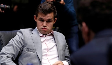 Magnus Carlsen during the 2018 World Championship match against Fabiano Caruana. Reuters