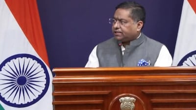 MEA spokesperson Randhir Jaiswal addresses a media briefing on Thursday. ANI