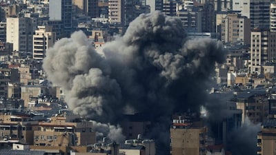 Smoke rises from the site of an Israeli airstrike in Beirut’s southern suburbs on March 6, 2026.- AFP