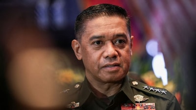 Philippines Chief of Staff of the Armed Forces Romeo Brawner Jr looks on during an interview with the media during the International Military Law and Operations Conference (MILOPS), in Manila, Philippines, August 27, 2024. File Image/Reuters