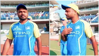 Sanju Samson arrives for Chennai Super Kings' ROAR 2026 event at the MA Chidambaram Stadium in Chennai on Sunday, 22 March. Image credit: Screengrab of video posted by @ChennaiIPL on X
