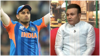 Virender Sehwag praised India captain Suryakumar Yadav for his bold decisions, particularly in the semi-final against England in Mumbai. Image credit: AP/Cricbuzz