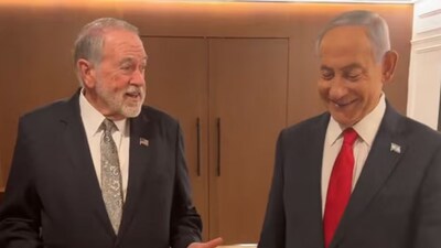 Israel Prime Minister Benjamin Netanyahu with US Ambassador Mike Huckabee (X)