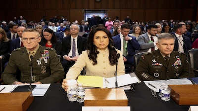 Defence Intelligence Agency Director Lt. Gen. James Adams, Director of National Intelligence (DNI) Tulsi Gabbard and Acting National Security Agency Director Lt. Gen. William Hartman testify before a Senate Intelligence Committee hearing on Capitol Hill in Washington, D.C., US, on Wednesday. Reuters