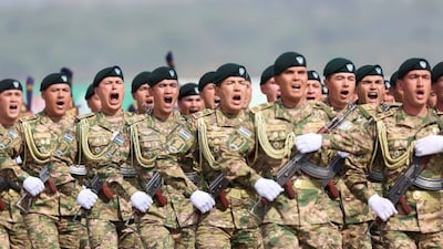 Soldiers from the Armed Forces of the Republic of Uzbekistan march during the Pakistan Day military parade in Islamabad, Pakistan, March 23, 2022. File image/Reuters