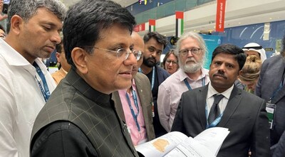 Indian Commerce Minister Piyush Goyal speaks in the final hours of negotiations at the World Trade Organization (WTO) biennial gathering of ministers, in Abu Dhabi, United Arab Emirates. Image Credit: Reuters.