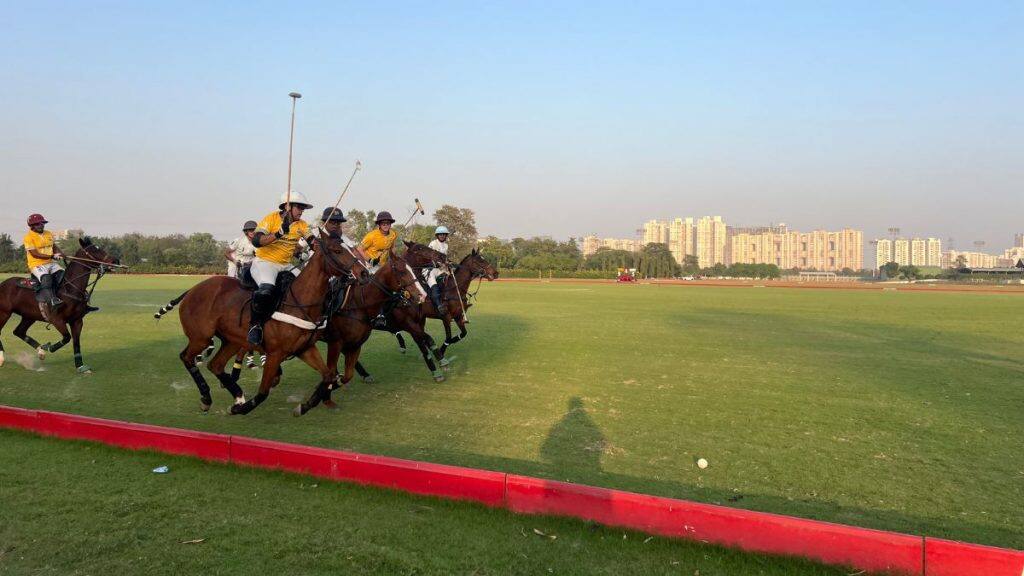 Akshai Malik (forefront), playing for Instrucko, can be seen during a match of the Carlos Gracida Memorial Cup at the Jindal Polo Estate in Noida on March 11, 2026. Anmol Singla/Firstpost