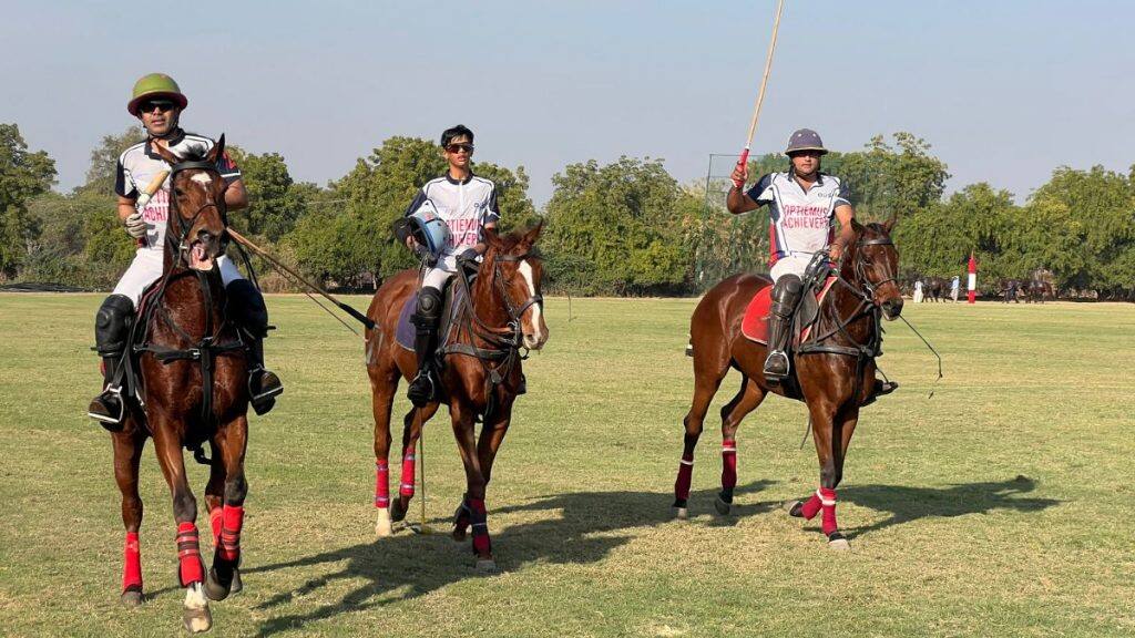 Aryaman Singh (centre) can be seen after a match of the HH Maharaja of Jodhpur Cup at the Maharaja Gaj Singh Sports Foundation Polo Ground in Jodhpur, Rajasthan on December 28, 2025. Anmol Singla/Firstpost