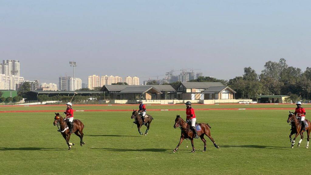 Akshai Malik (left), playing for Mayfair, can be seen during a match of the Jindal Polo Estate cup at the Jindal Polo Estate in Noida on February 25, 2026. Anmol Singla/Firstpost