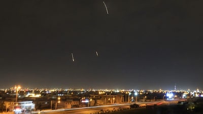 Missiles are seen in the skies over Doha. Qatar's military intercepted two ballistic missiles, the country's defence ministry said in a statement, after AFP reporters heard loud explosions across Doha. AFP