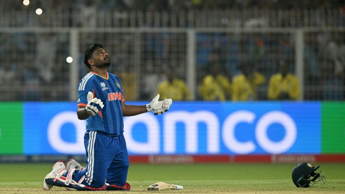 Sanju Samson dropped his helmet to the ground while celebrating his match-winning knock. Image: AFP Sanju Samson dropped his helmet to the ground while celebrating his match-winning knock. Image: AFP