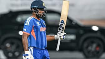 Sanju Samson provided a solid start to India with a crucial 89 against England in the semifinal. Image: AFP 