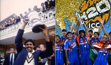 The 1983 World Cup winning team got Rs 25,000 as bonus and the 2026 men's team received Rs 131 crore. Image: Kaif-X/AFP  