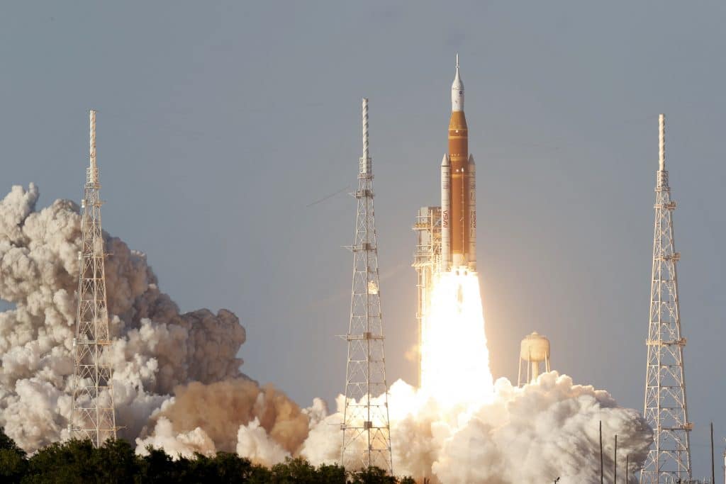 NASA&rsquo;s Artemis II mission to fly by the moon, comprising of the Space Launch System (SLS) rocket with the Orion crew capsule, lifts off from the Kennedy Space Center in Cape Canaveral, Florida, U.S.