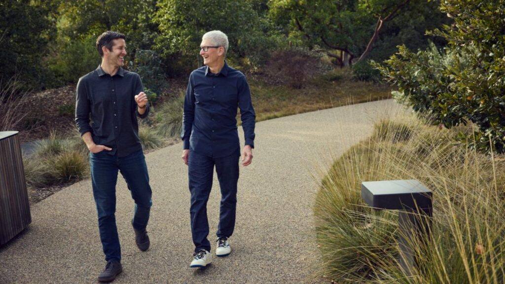 Tim Cook and John Ternus (left) at Apple Park. Image/Apple