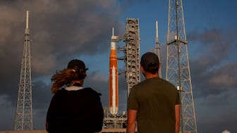 People look at Nasa's next-generation moon rocket, the Space Launch System (SLS) rocket with the Orion crew capsule, on Pad 39B ahead of the Artemis II mission launch at the Kennedy Space Center in Cape Canaveral, Florida. File image/Reuters