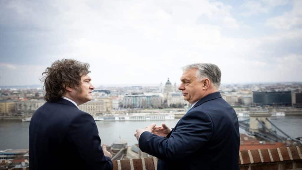 Argentina's President Javier Milei with Hungarian Prime Minister Viktor Orban. AFP