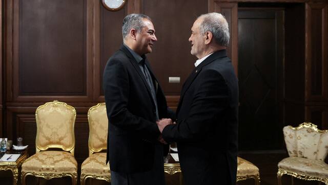 Iranian President Masoud Pezeshkian meets with Pakistan's Interior Minister Mohsin Naqvi. Reuters