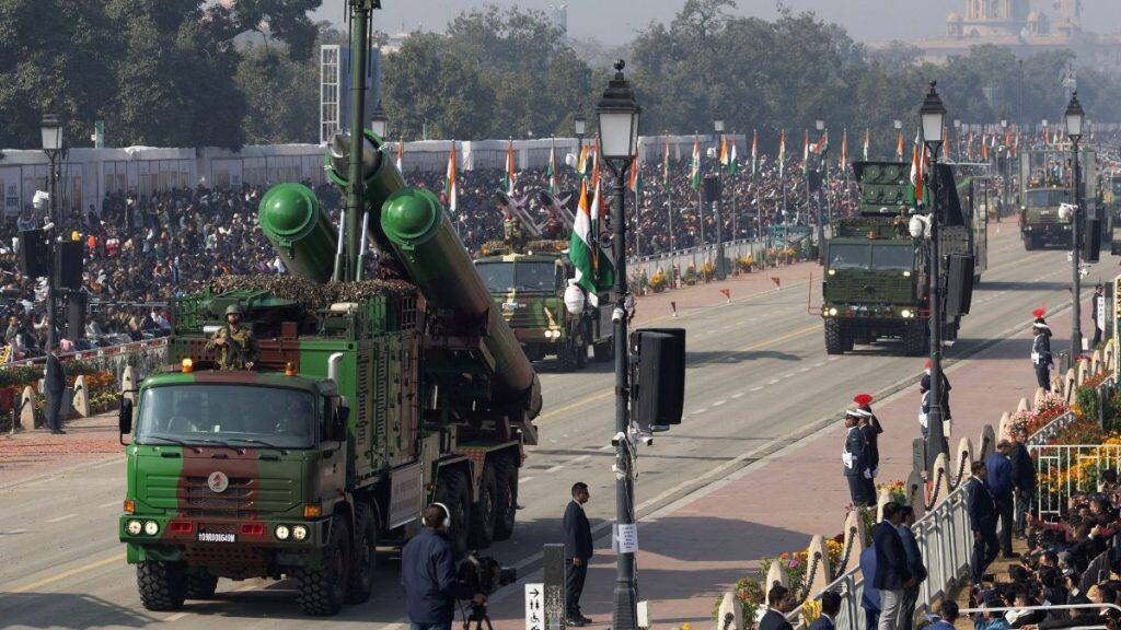The India Army's BrahMos missile launcher is displayed during the Republic Day parade in New Delhi, India, January 26, 2026. File Image/Reuters