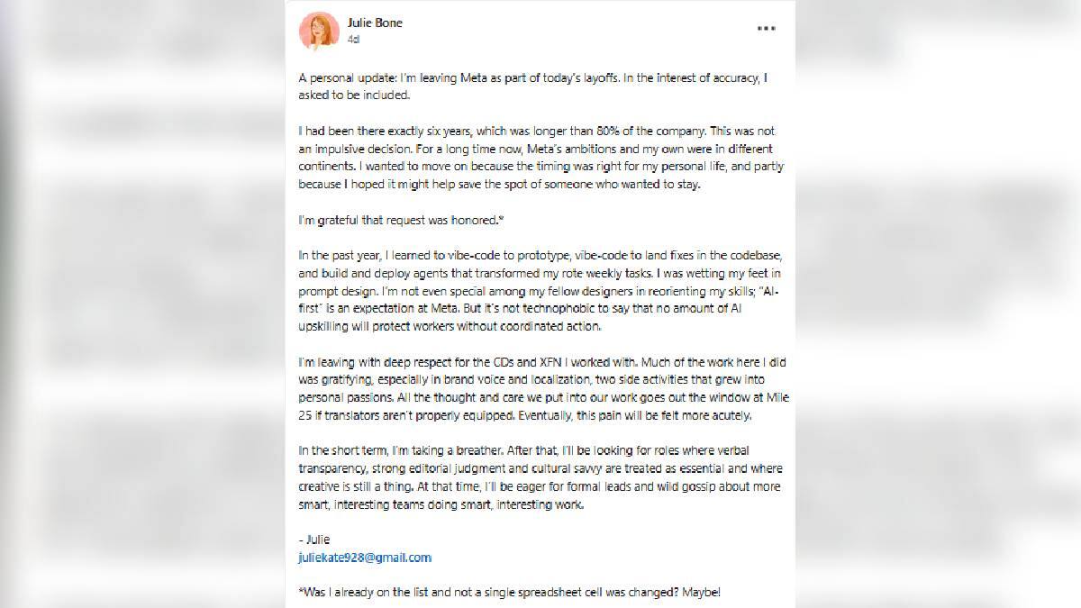 Julie Bone Post, after leaving Meta