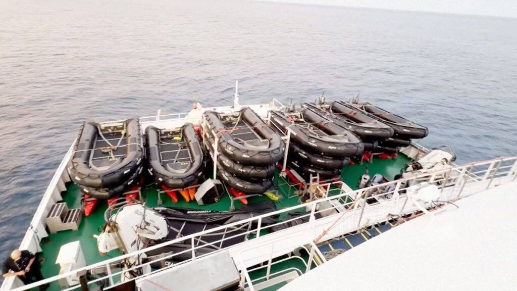 The Dutch-flagged MV Hondius, a cruise ship carrying nearly 150 people as seen off Cape Verde on May 4, 2026 after three passengers died and several others fell seriously ill in a hantavirus outbreak. File Image/AP