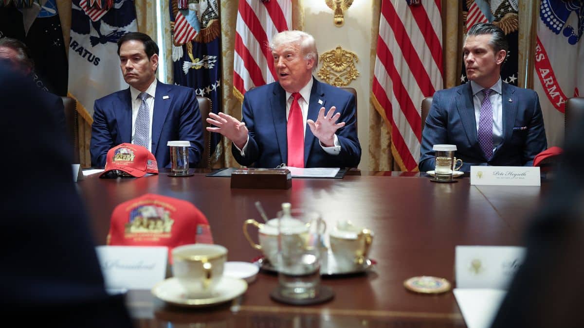 U.S. President Donald Trump (C-L) speaks during a Cabinet meeting in the Cabinet Room of the White House on May 27, 2026 in Washington, DC. - AFP