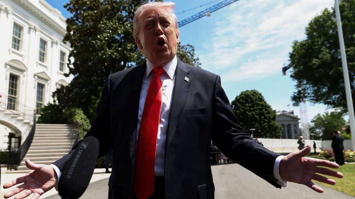 U.S. President Donald Trump speaks to reporters as he departs the White House in Washington, D.C., U.S., May 1, 2026. REUTERS

