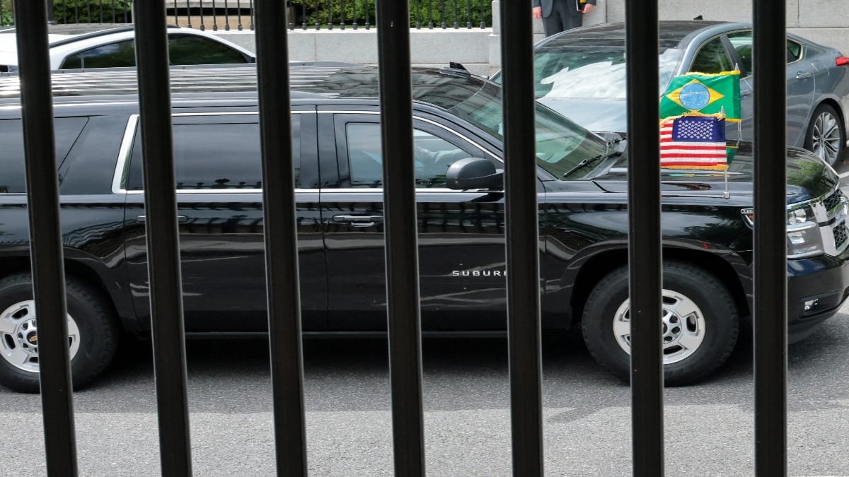 The vehicle carrying Brazilian President Luiz Inacio Lula da Silva departs after meeting US President Donald Trump, without an expected photo opportunity with reporters in the Oval Office, at the White House in Washington, D.C., US, on Thursday. Reuters
