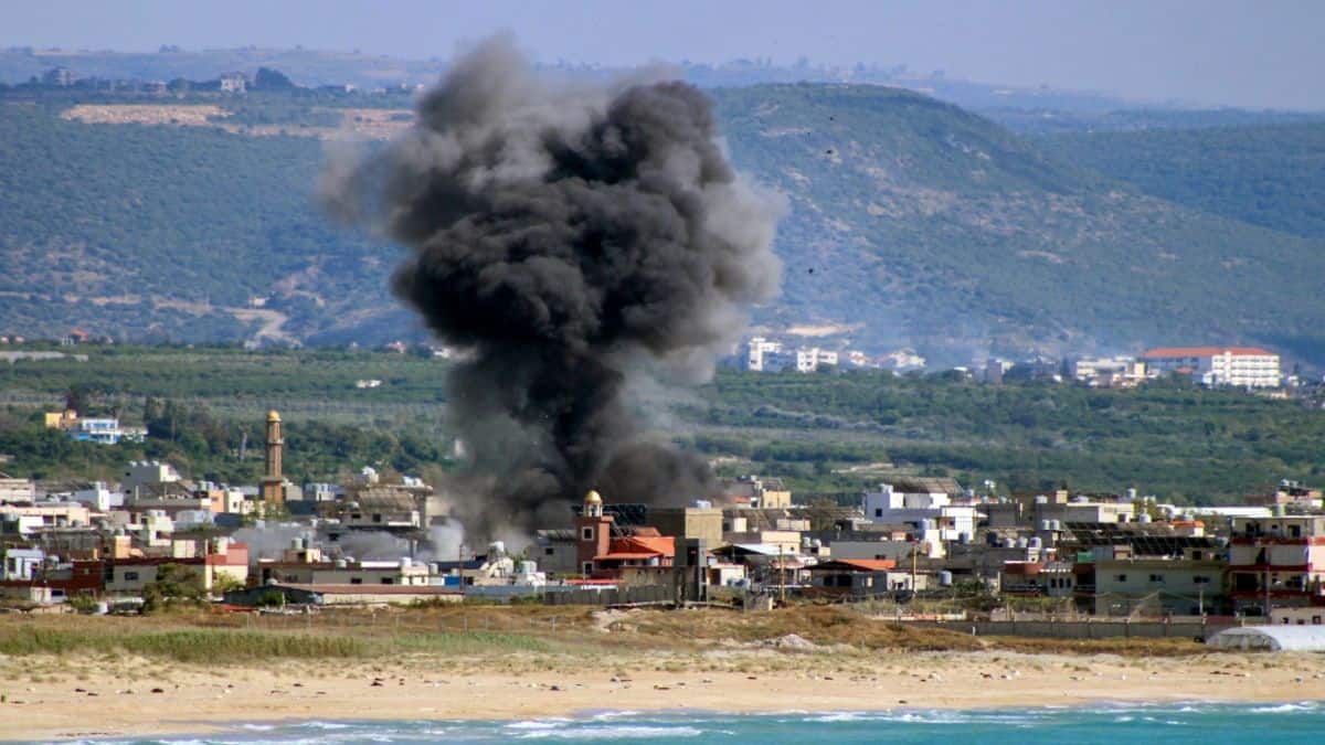 Smoke rises following an Israeli airstrike on the Rashidieh Palestinian refugee camp in the Tyre district of southern Lebanon. Despite a ceasefire that came into effect on April 17, Israel and Hezbollah have continued to exchange fire on a near-daily basis. AFP