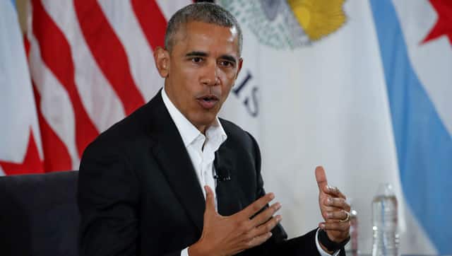 Former US President Barack Obama speaks during a community event on the Obama Presidential Centre, at the South Shore Cultural Centre in Chicago. Reuters