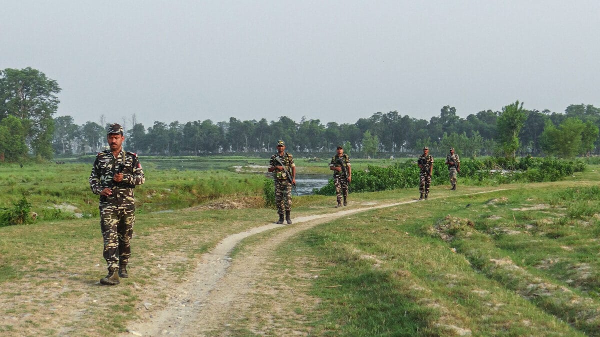 Sashastra Seema Bal (SSB) conducts patrolling along the Indo-Nepal Border to curb infiltration amid ongoing Nepal unrest, on Thursday. (SSB/ANI Photo)