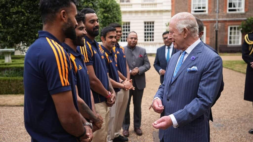 King Charles III meets members of the India men's Test cricket teams during an audience in the gardens of Clarence House, London, UK, July 15, 2025. File Image/Pool via Reuters