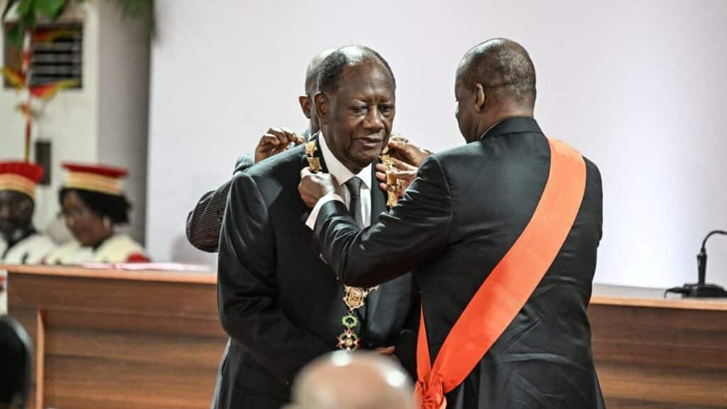 Ivory Coast President Alassane Ouattara is inaugurated at the Presidential Palace in Abidjan on December 8, 2025. File Image/SIA via Reuters