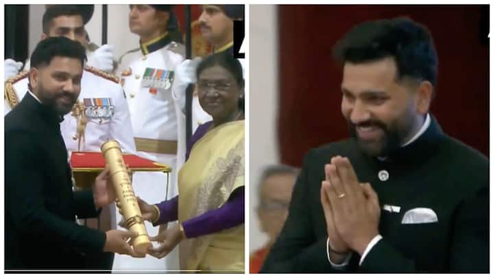 Rohit Sharma receives Padma Shri award from President Droupadi Murmu | Watch video Rohit Sharma receives Padma Shri award from President Droupadi Murmu | Watch video